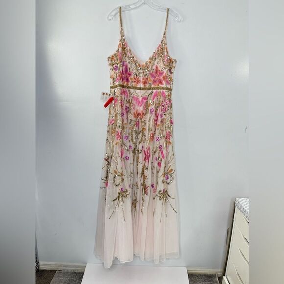 Mac Duggal 5671 Size 16 V-Neck Oyster Floral Embellished Spaghetti Strap Gown - Picture 3 of 12